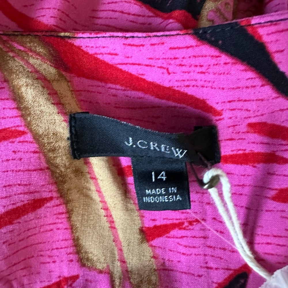 J. Crew Midi Dress Faux Wrap Pink Tropical Palm/Island Hawaiian Floral Print 14 - Picture 11 of 16